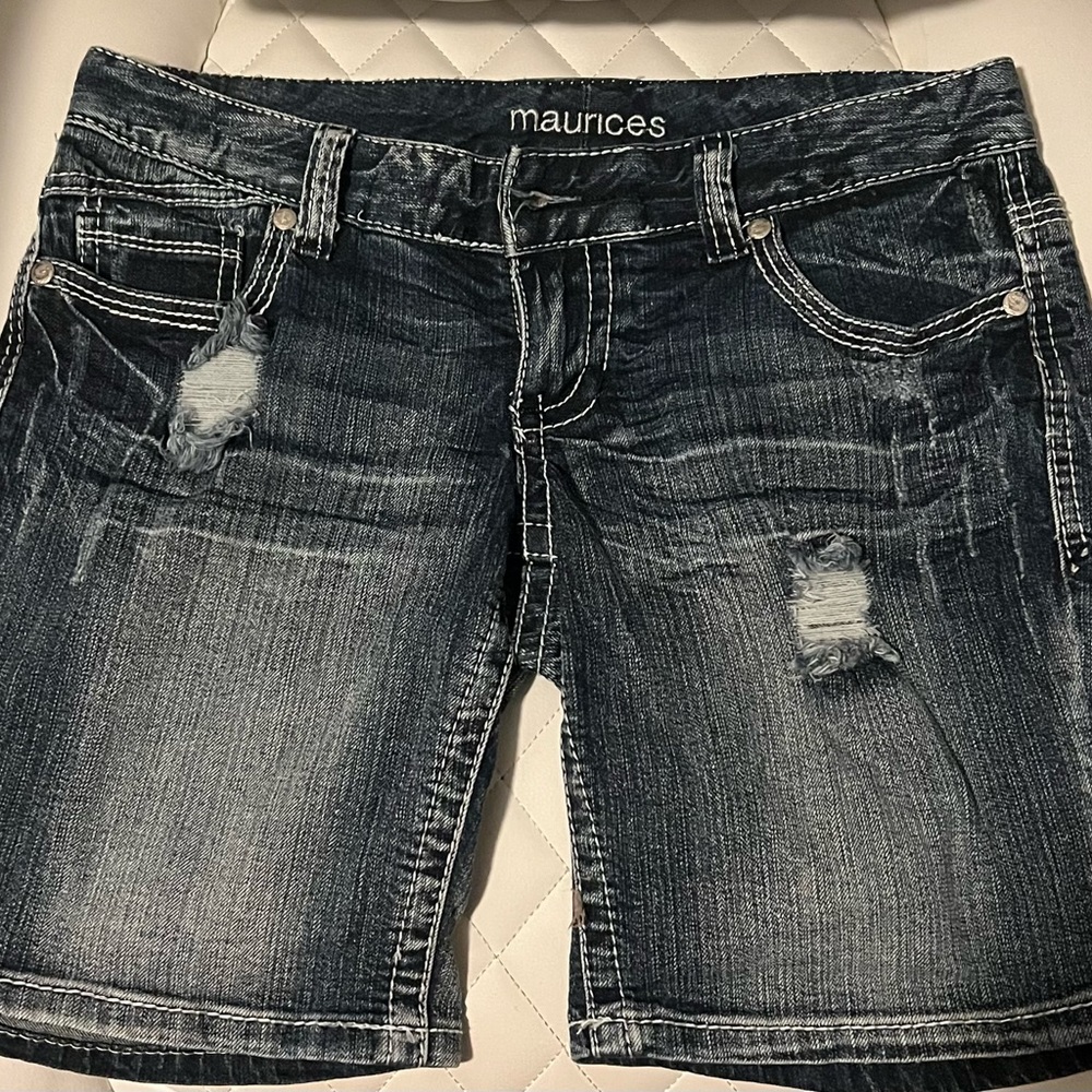Maurices Dark Blue Distressed Denim Shorts